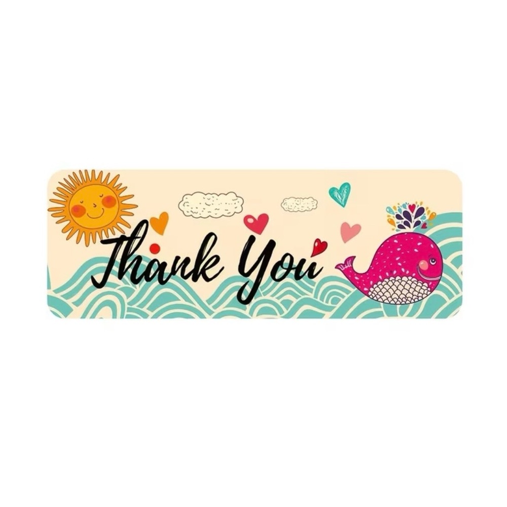 Thank You Whale Sticker Roll 120 pcs Pink Whale & Teal Waves NEW - Picture 4 of 4